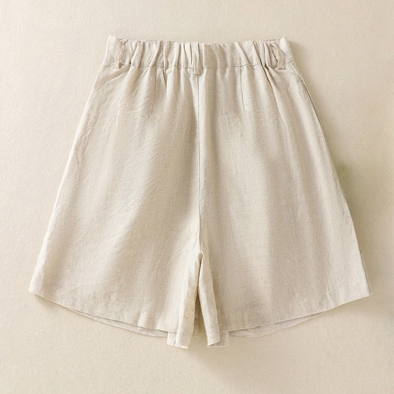 Short d'été décontracté en coton et lin pour femme avec poches Motif Buddha Stones