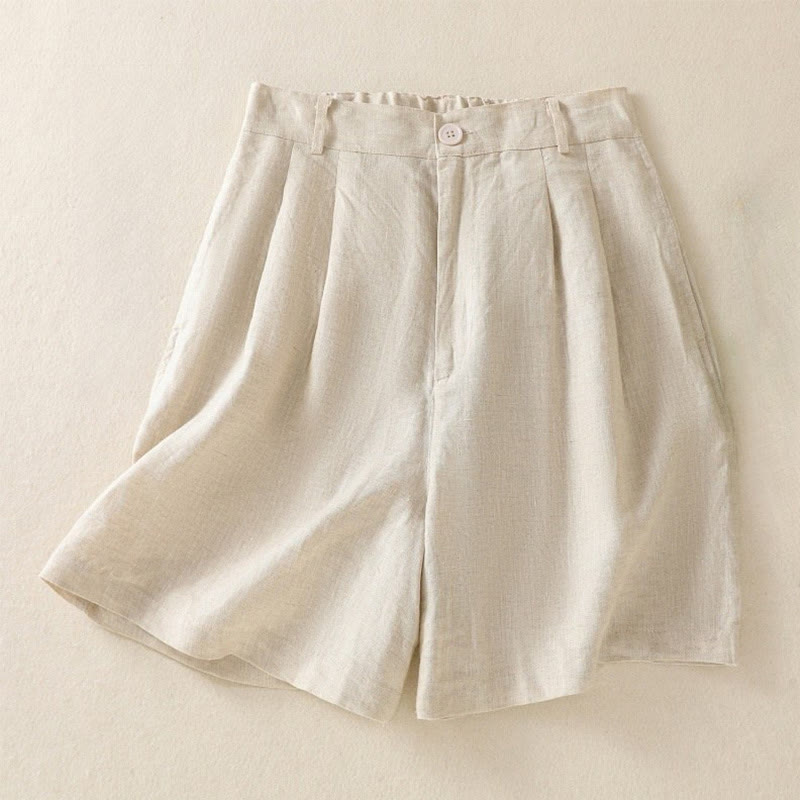Short d'été décontracté en coton et lin pour femme avec poches Motif Buddha Stones
