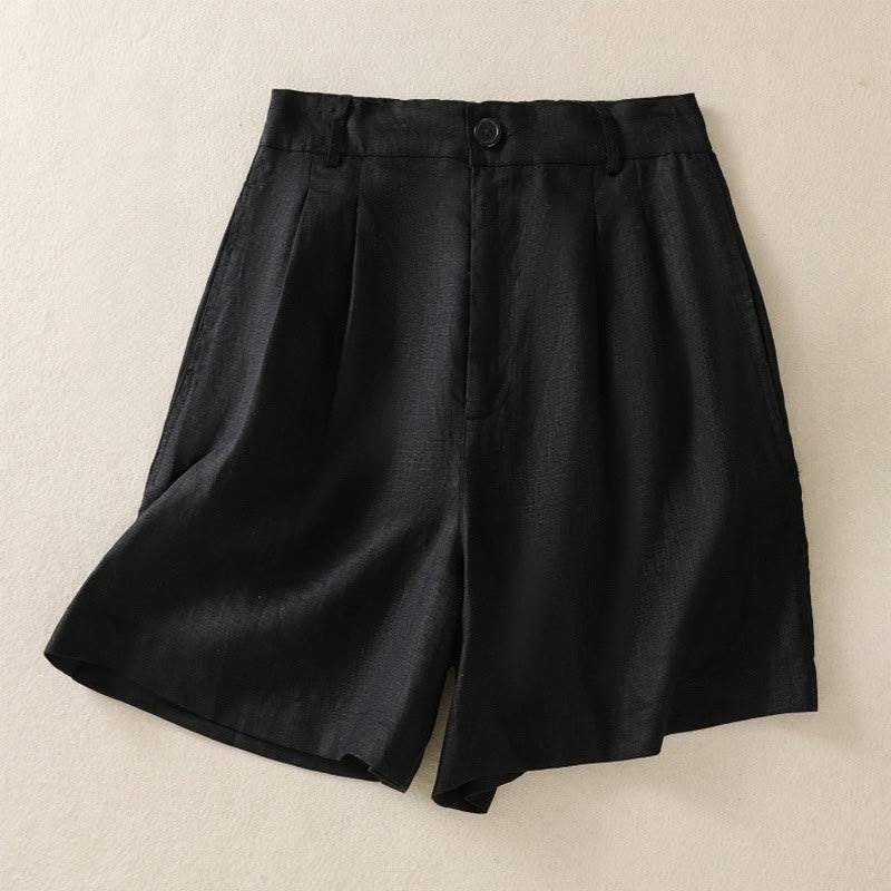 Short d'été décontracté en coton et lin pour femme avec poches Motif Buddha Stones