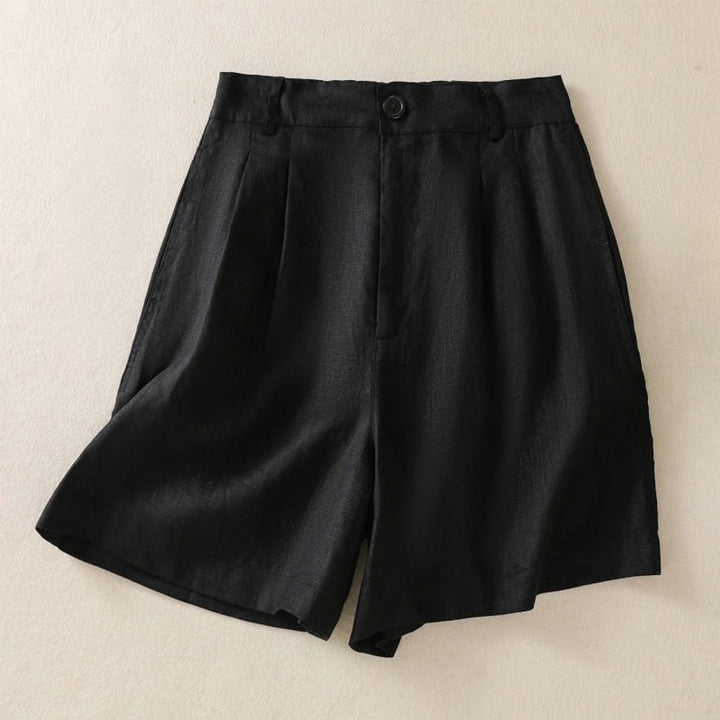 Short d'été décontracté en coton et lin pour femme avec poches Motif Buddha Stones