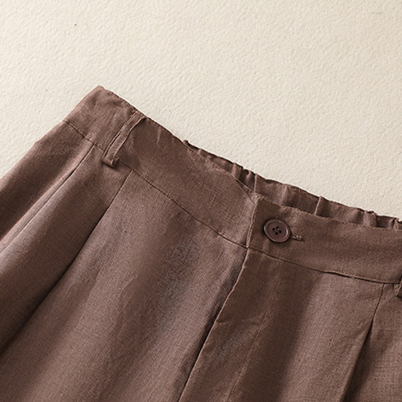 Short d'été décontracté en coton et lin pour femme avec poches Motif Buddha Stones
