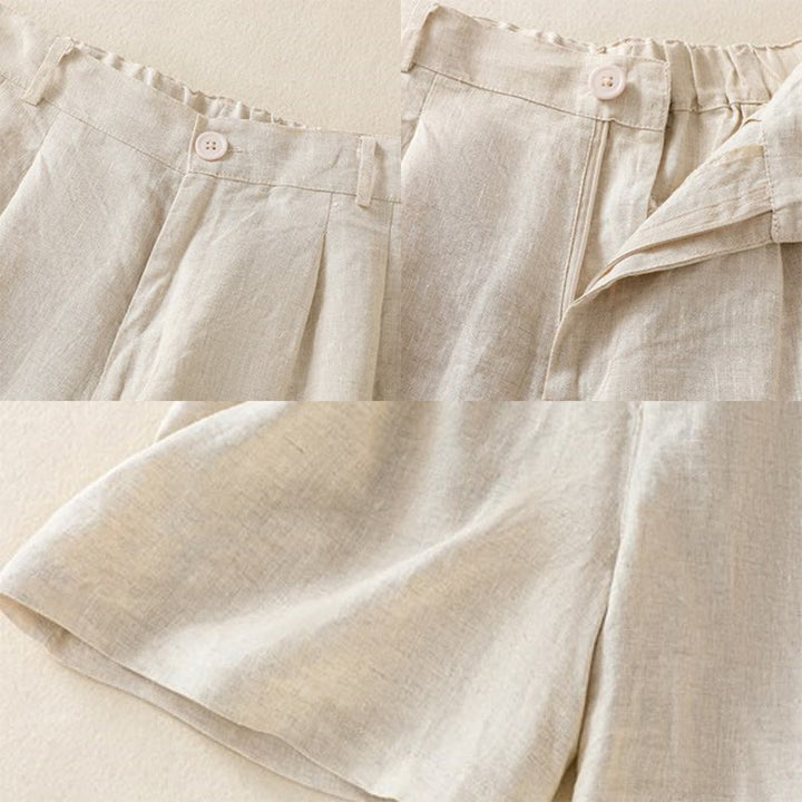 Short d'été décontracté en coton et lin pour femme avec poches Motif Buddha Stones