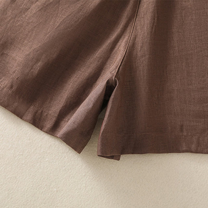 Short d'été décontracté en coton et lin pour femme avec poches Motif Buddha Stones
