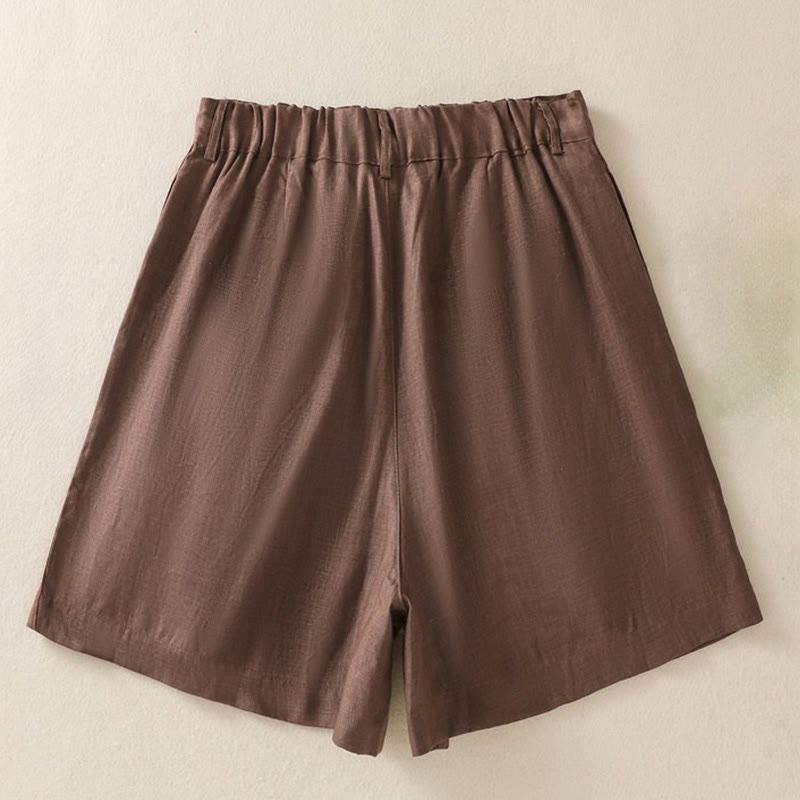 Short d'été décontracté en coton et lin pour femme avec poches Motif Buddha Stones