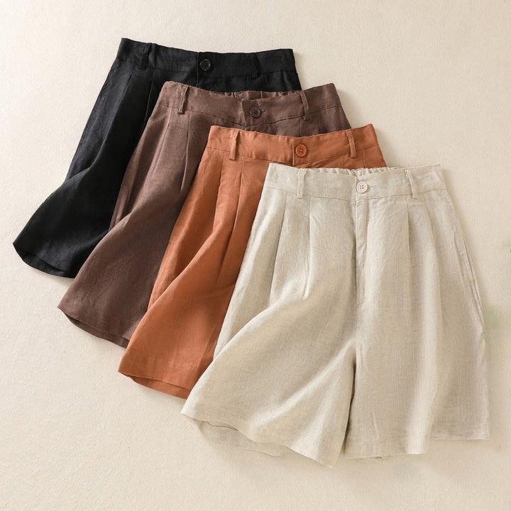 Short d'été décontracté en coton et lin pour femme avec poches Motif Buddha Stones