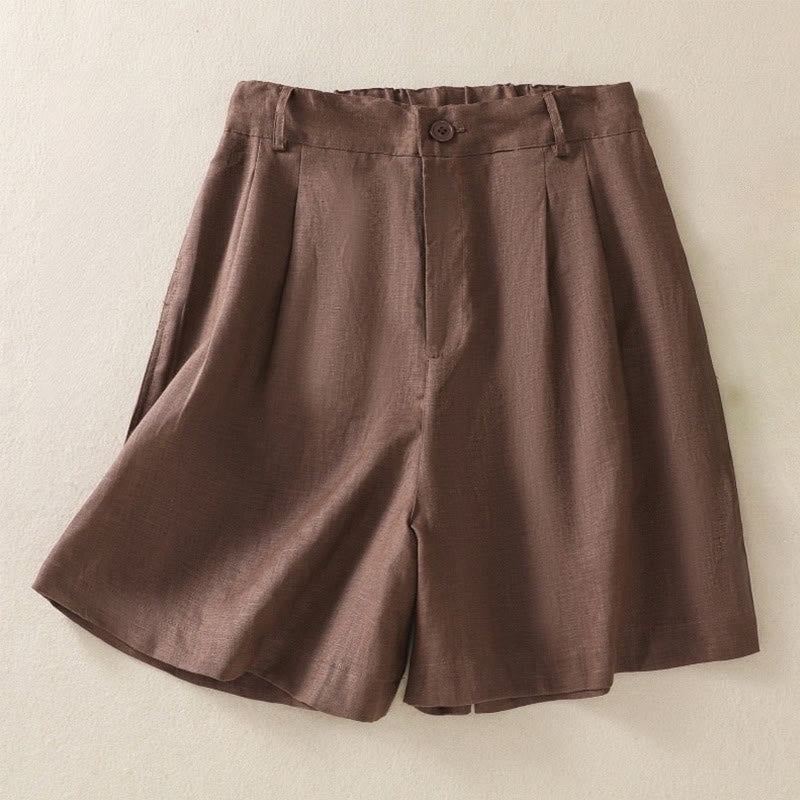 Short d'été décontracté en coton et lin pour femme avec poches Motif Buddha Stones