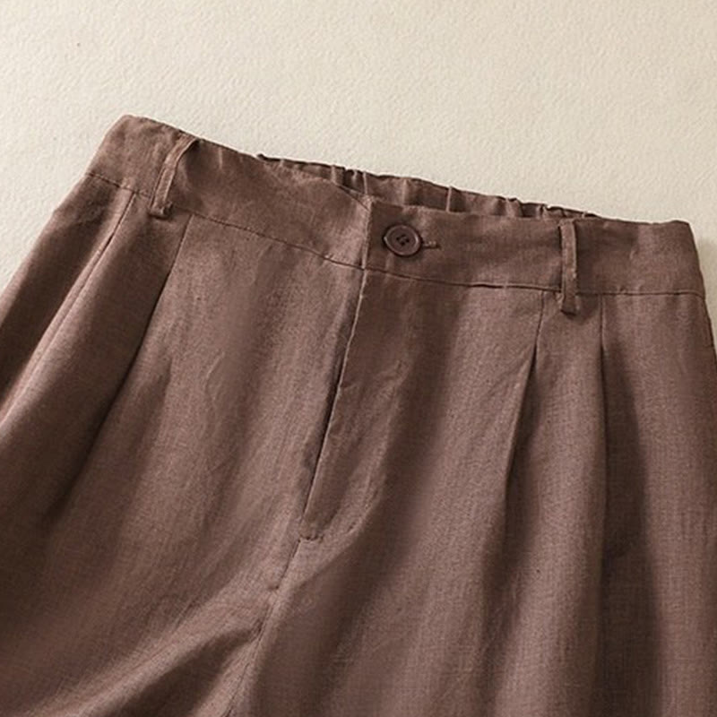 Short d'été décontracté en coton et lin pour femme avec poches Motif Buddha Stones
