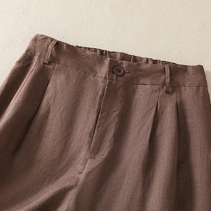Short d'été décontracté en coton et lin pour femme avec poches Motif Buddha Stones