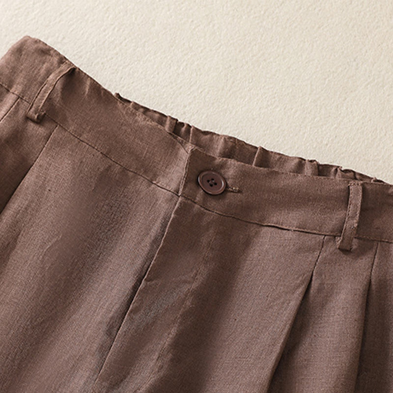 Short d'été décontracté en coton et lin pour femme avec poches Motif Buddha Stones