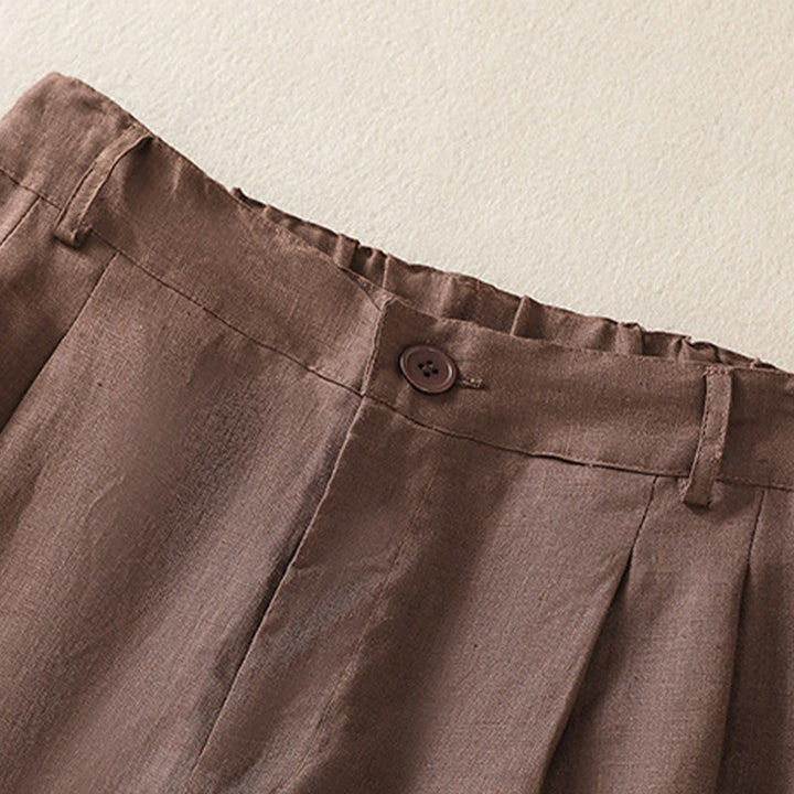 Short d'été décontracté en coton et lin pour femme avec poches Motif Buddha Stones