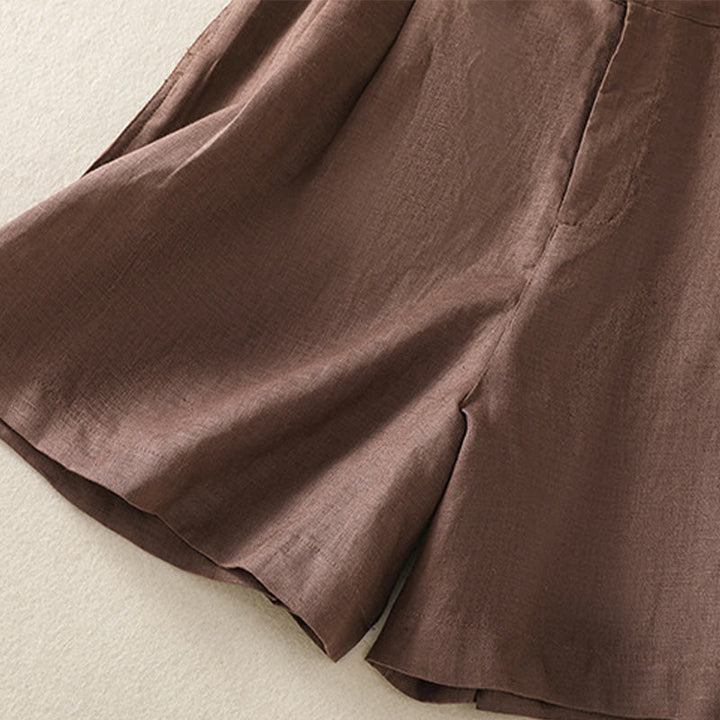 Short d'été décontracté en coton et lin pour femme avec poches Motif Buddha Stones