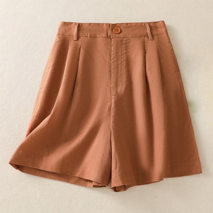 Short d'été décontracté en coton et lin pour femme avec poches Motif Buddha Stones