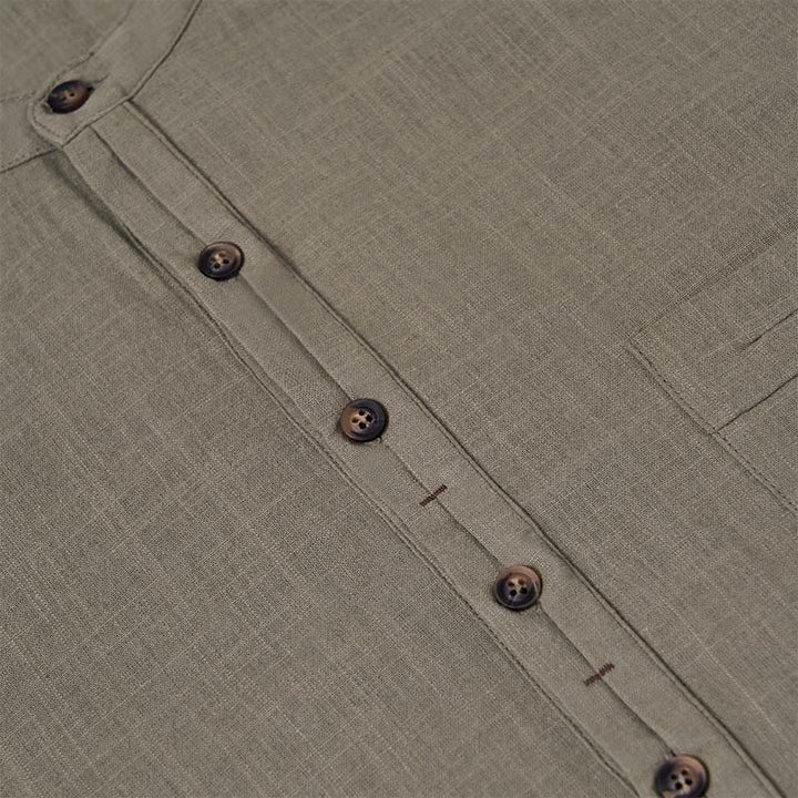 Chemise d'été en coton et lin à manches courtes et demi-boutons pour homme, couleur unie, motif Buddha Stones
