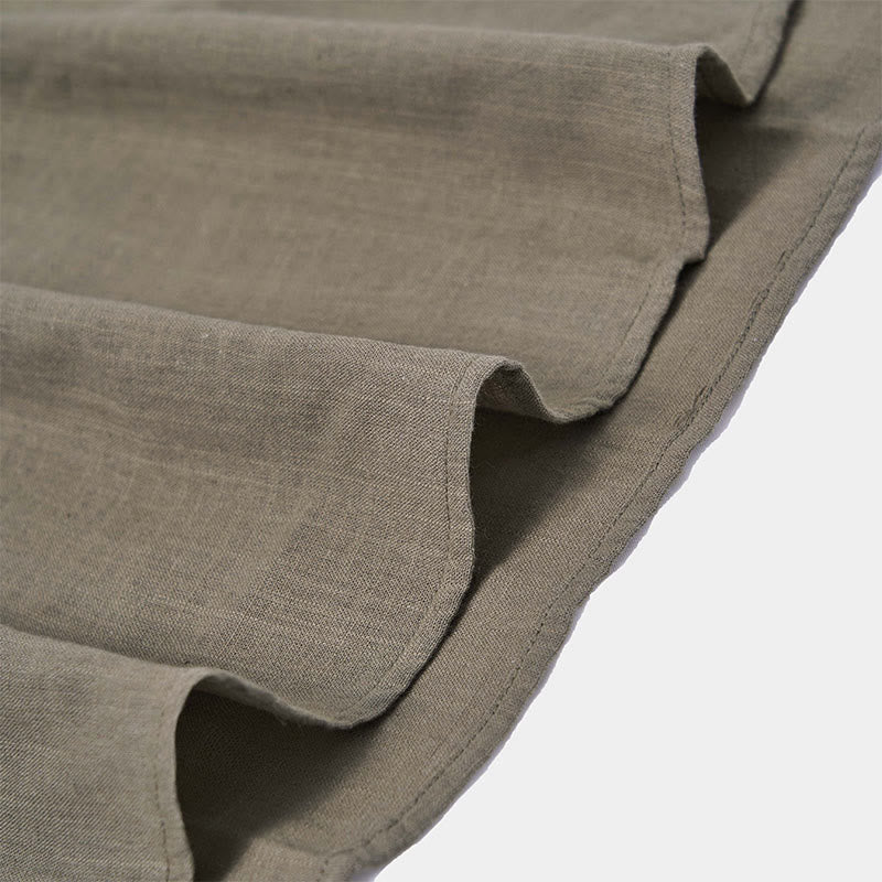 Chemise d'été en coton et lin à manches courtes et demi-boutons pour homme, couleur unie, motif Buddha Stones
