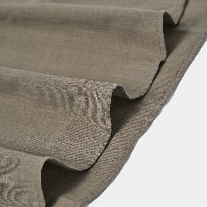 Chemise d'été en coton et lin à manches courtes et demi-boutons pour homme, couleur unie, motif Buddha Stones