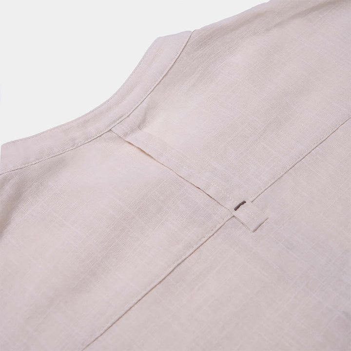 Chemise d'été en coton et lin à manches courtes et demi-boutons pour homme, couleur unie, motif Buddha Stones