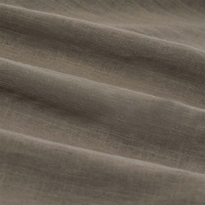 Chemise d'été en coton et lin à manches courtes et demi-boutons pour homme, couleur unie, motif Buddha Stones