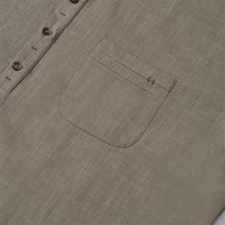 Chemise d'été en coton et lin à manches courtes et demi-boutons pour homme, couleur unie, motif Buddha Stones