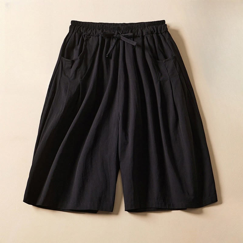 Short décontracté en coton avec cordon de serrage et poches pour femme Motif Buddha Stones - Noir - US8-10，UK/AU12-14，EU40-42 (2XL) - image 7