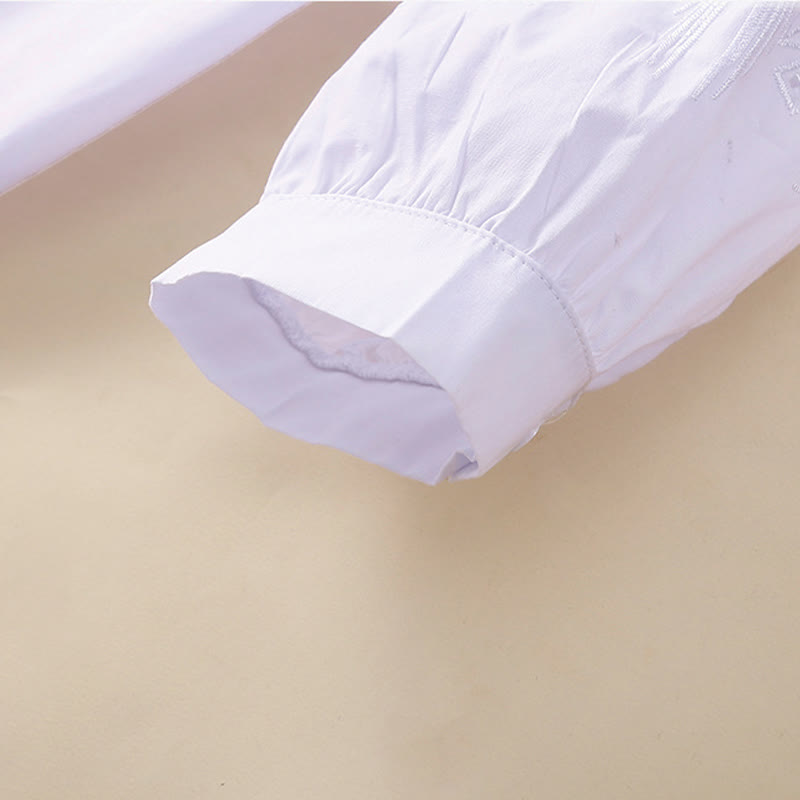 Chemise décontractée en coton et lin à manches trois-quarts pour femme, motif Buddha Stones, broderie florale et trou - image 15