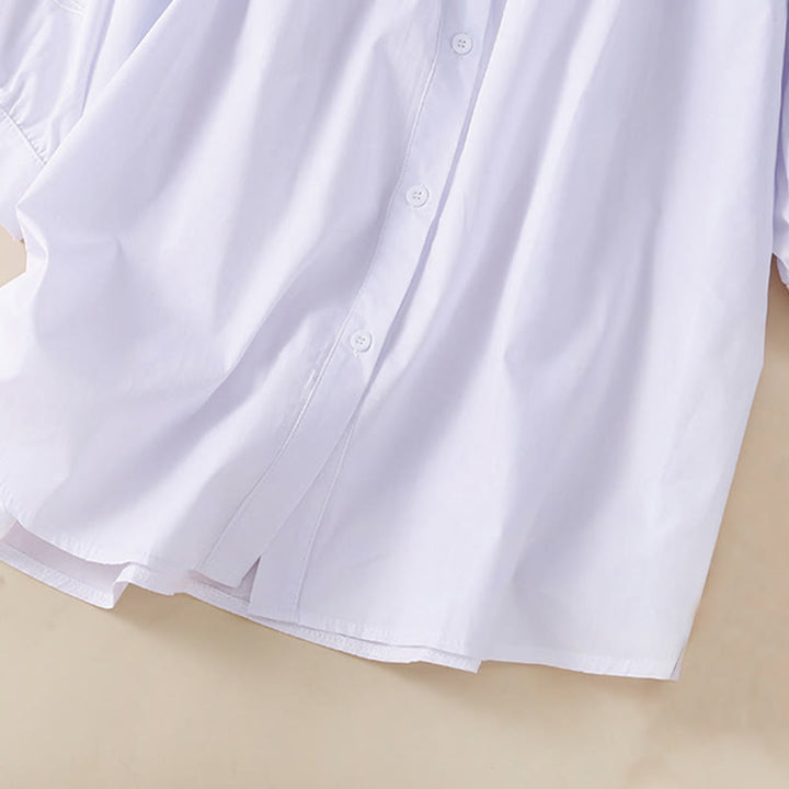 Chemise décontractée en coton et lin à manches trois-quarts pour femme, motif Buddha Stones, broderie florale et trou - image 16