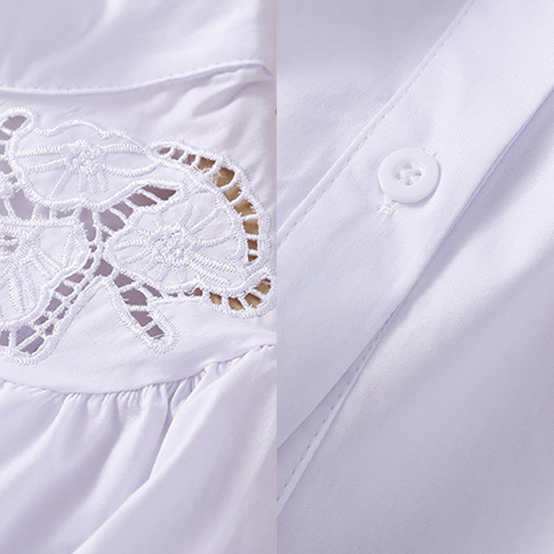 Chemise décontractée en coton et lin à manches trois-quarts pour femme, motif Buddha Stones, broderie florale et trou - image 14