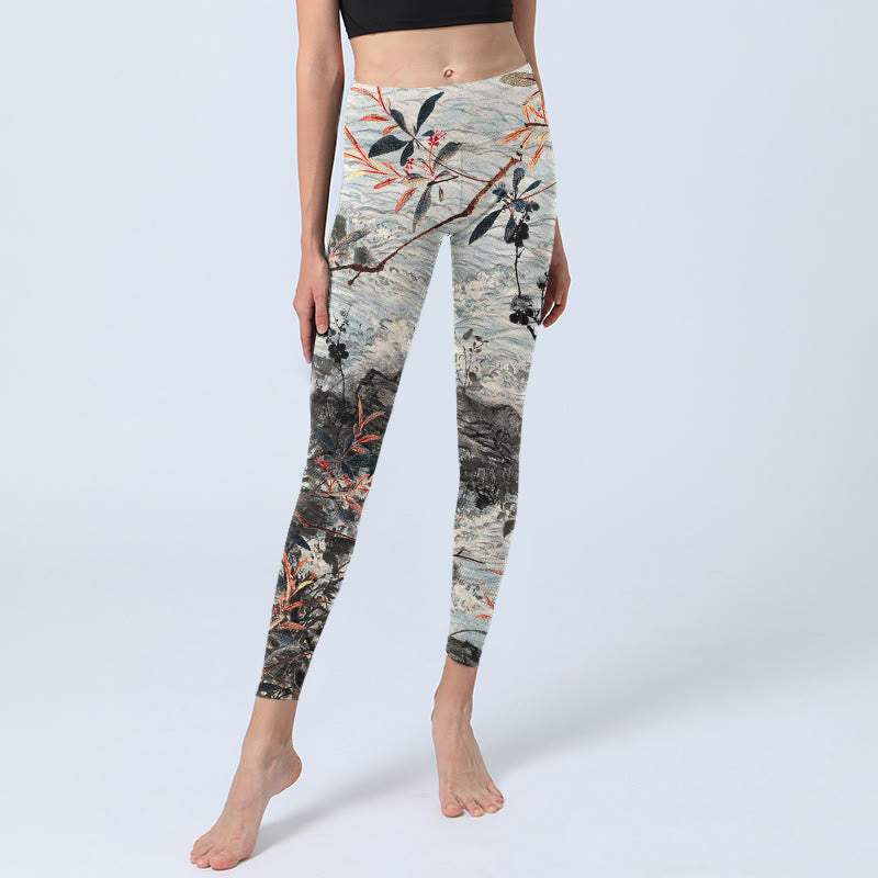 Leggings de fitness imprimé Buddha Stones, vagues, rochers et arbres, pantalons de yoga pour femmes - image 6