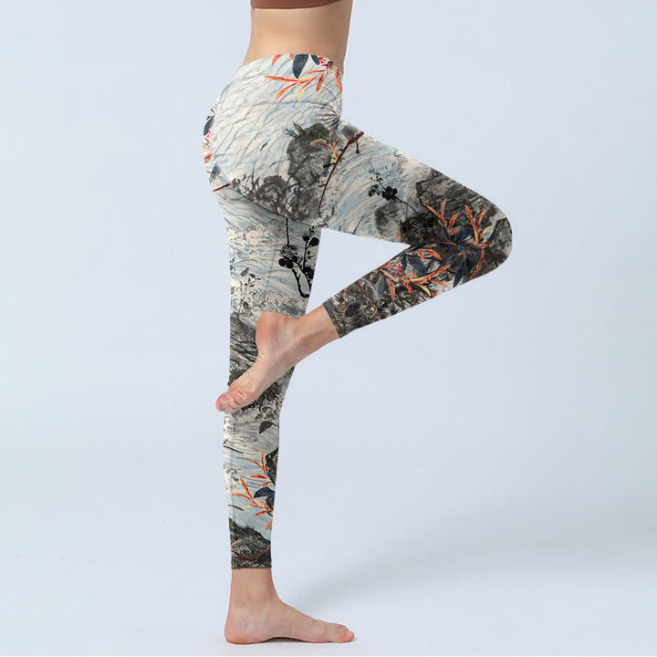 Leggings de fitness imprimé Buddha Stones, vagues, rochers et arbres, pantalons de yoga pour femmes - image 3