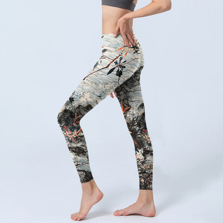 Leggings de fitness imprimé Buddha Stones, vagues, rochers et arbres, pantalons de yoga pour femmes - image 3