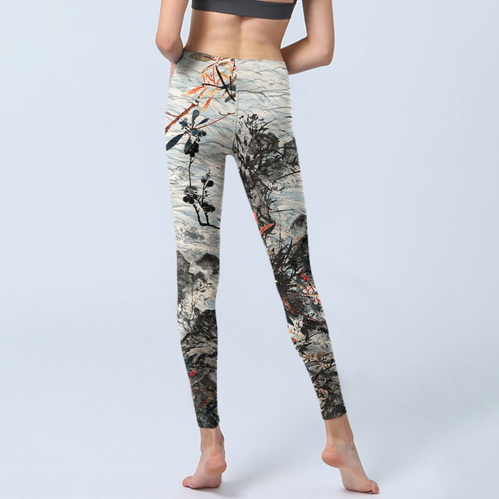 Leggings de fitness imprimé Buddha Stones, vagues, rochers et arbres, pantalons de yoga pour femmes - image 6