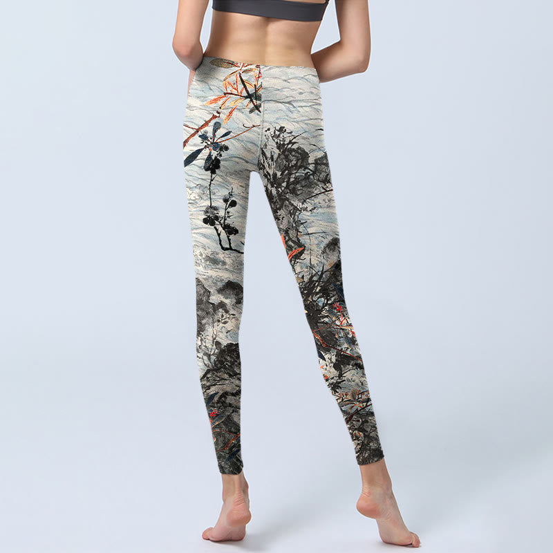 Leggings de fitness imprimé Buddha Stones, vagues, rochers et arbres, pantalons de yoga pour femmes - image 7