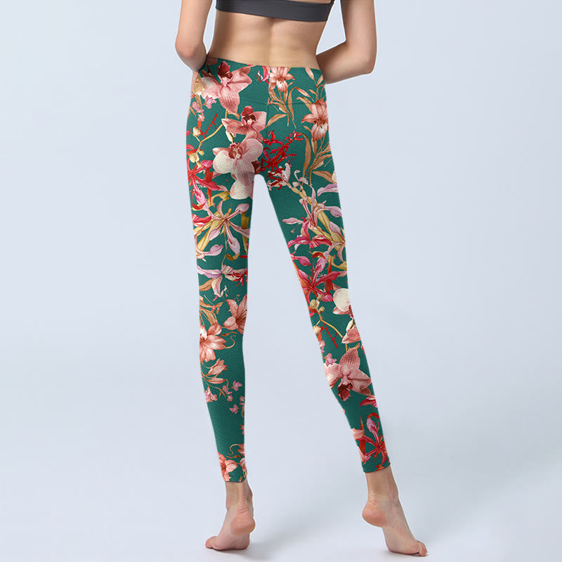 Leggings de fitness et de yoga pour femme, imprimé Buddha Stones , fleurs vertes et roses - image 7