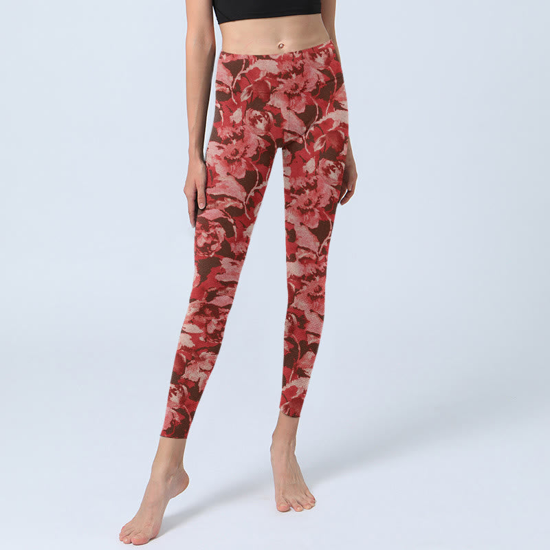 Leggings de sport et de fitness à imprimé fleurs rouges et Buddha Stones pour femme - image 5