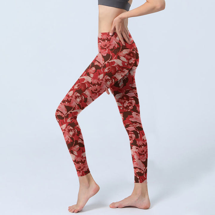 Leggings de sport et de fitness à imprimé fleurs rouges et Buddha Stones pour femme - image 3