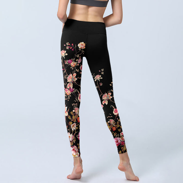Leggings de fitness et de yoga pour femme, imprimé Buddha Stones , roses roses et fleurs beiges - image 6
