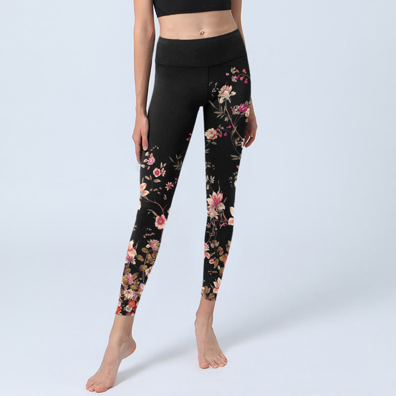 Leggings de fitness et de yoga pour femme, imprimé Buddha Stones , roses roses et fleurs beiges - image 6
