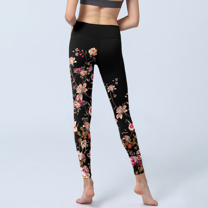 Leggings de fitness et de yoga pour femme, imprimé Buddha Stones , roses roses et fleurs beiges - image 7
