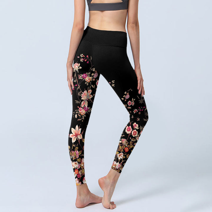 Leggings de fitness et de yoga pour femme, imprimé Buddha Stones , roses roses et fleurs beiges - image 4