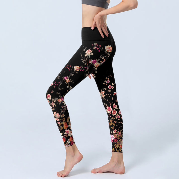 Leggings de fitness et de yoga pour femme, imprimé Buddha Stones , roses roses et fleurs beiges - image 2