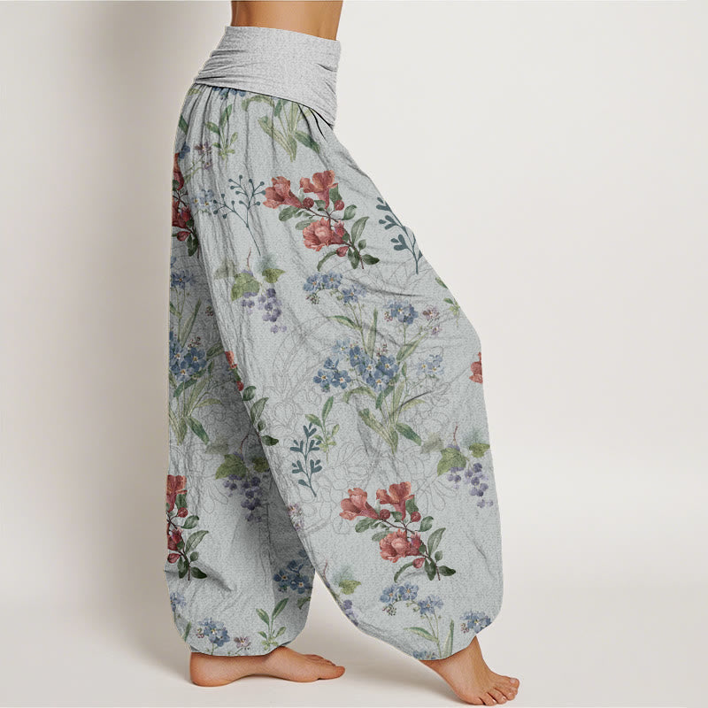 Pantalon sarouel à taille élastique pour femme, Buddha Stones, fleurs rouges, bleues et feuilles vertes - image 10