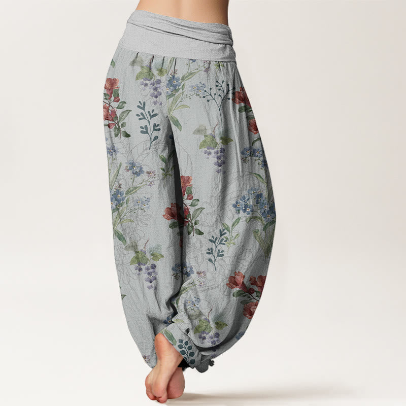 Pantalon sarouel à taille élastique pour femme, Buddha Stones, fleurs rouges, bleues et feuilles vertes - image 9