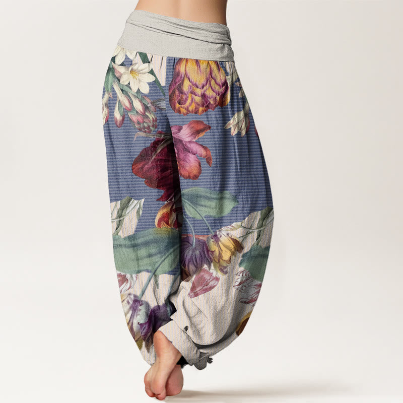 Pantalon sarouel taille élastique pour femme, Buddha Stones, tulipes, feuilles vertes - image 5