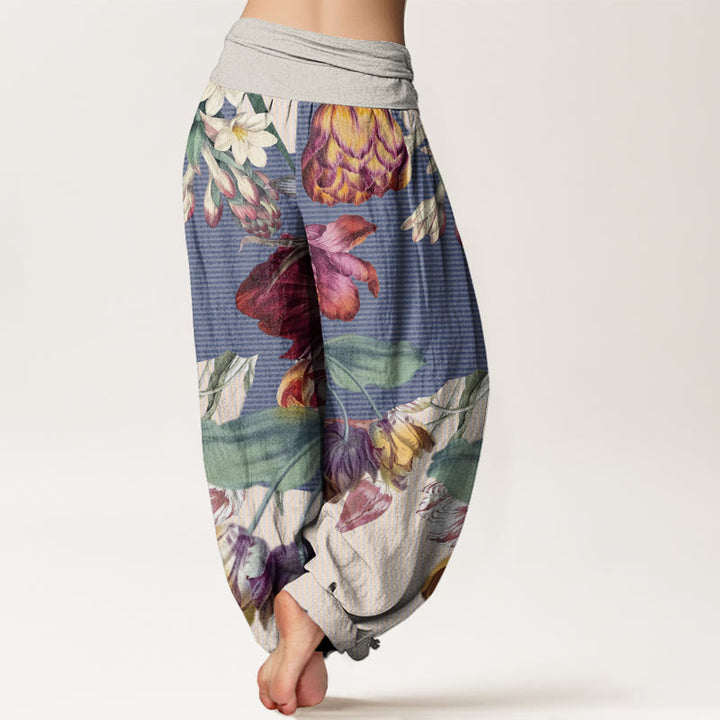 Pantalon sarouel taille élastique pour femme, Buddha Stones, tulipes, feuilles vertes - image 5