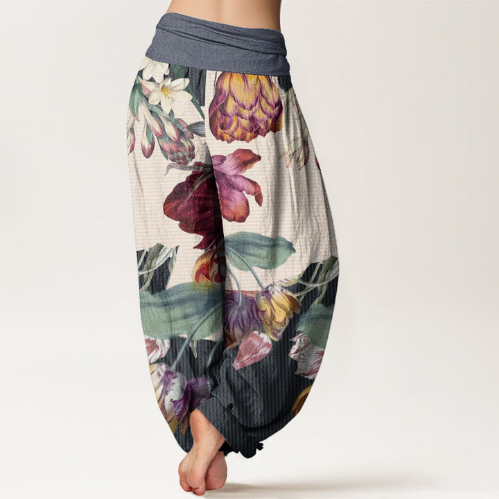 Pantalon harem à taille élastique pour femme , Buddha Stones, tulipes en coton et feuilles vertes - image 8