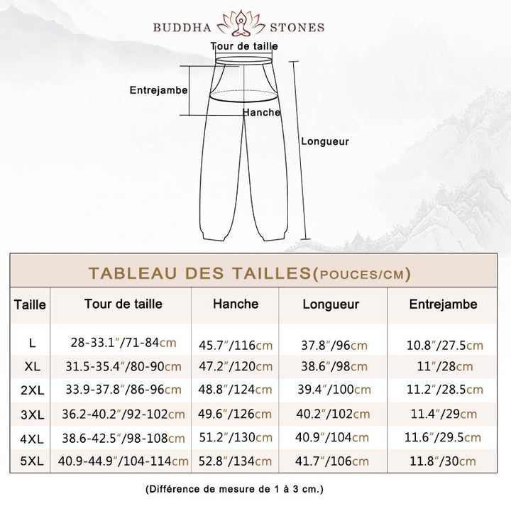 Pantalon décontracté en lin de couleur unie avec cordon de serrage et poches pour homme Buddha Stones - image 5