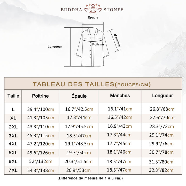 Chemise décontractée à manches trois-quarts et boutons sur le devant pour homme avec motif Buddha Stones