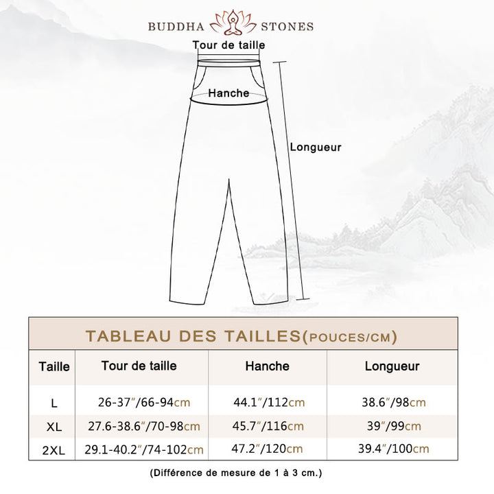 Pantalon décontracté en coton et lin pour femme avec poches et taille élastique fuselée de couleur unie Buddha Stones
