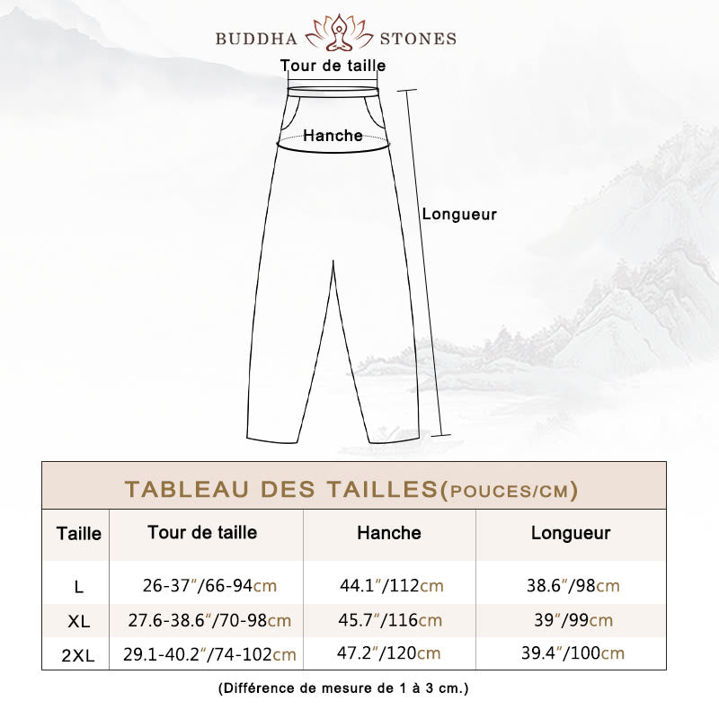 Pantalon décontracté en coton et lin pour femme avec poches et taille élastique fuselée de couleur unie Buddha Stones - image 6