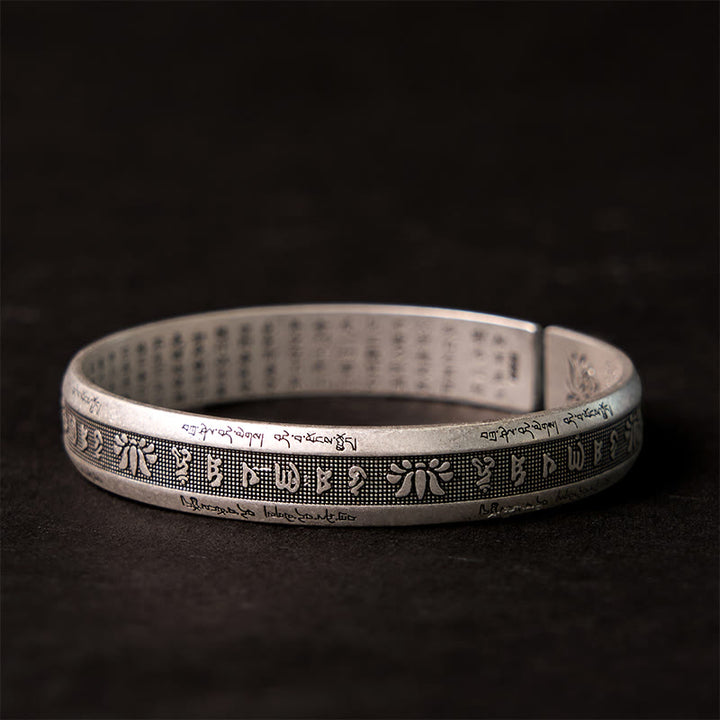 Bracelet manchette de méditation Buddha Stones Om Mani Padme Hum Sutra du cœur Mantra Lotus Paix