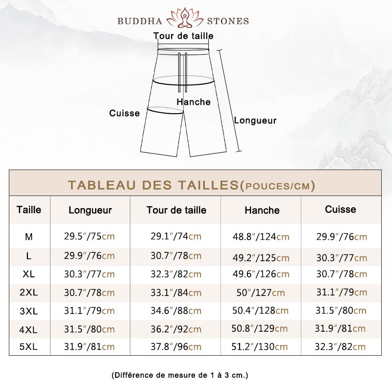 Pantalon large mi-long en lin de couleur unie Buddha Stones pour homme avec poches - image 6
